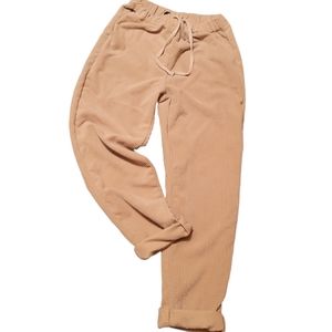 Drawstring Corduroy Cuffed Pants